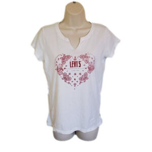 Levi's White T-Shirt with Red Paisley Heart Print